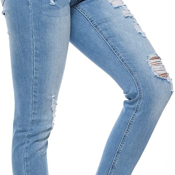 Women's Ripped Boyfriend Jeans Cute Distressed Jeans Stretch Skinny Jeans with - Picture 3 of 5